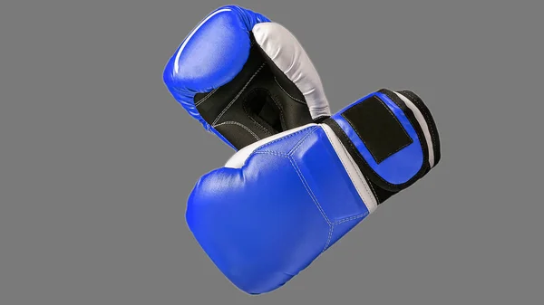 Boxing Gloves Close Isolated Gray Background Blue Boxing Gloves — Stok fotoğraf