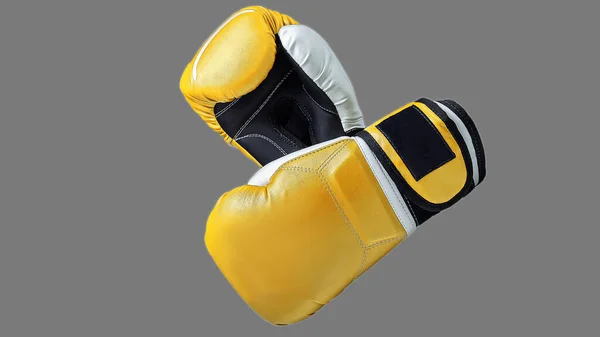 Боксерські Рукавички Крупним Планом Ізольованому Сірому Фоні Жовті Боксерські Рукавички — стокове фото