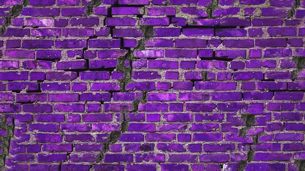 亀裂とヴィンテージ紫色のレンガの壁 コピースペースの廃墟の壁 レンガの背景 — ストック写真