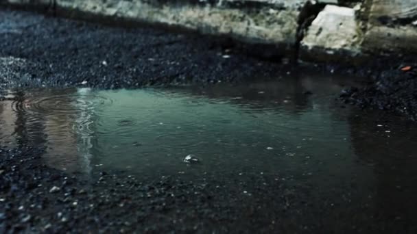 Dešťové Kapky Padají Rozbitý Asfalt Dešťové Pozadí Venku Prší — Stock video
