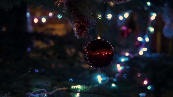 Toy Branch Christmas Tree Soft Focus Christmas Trees Night Burning — Stock Video