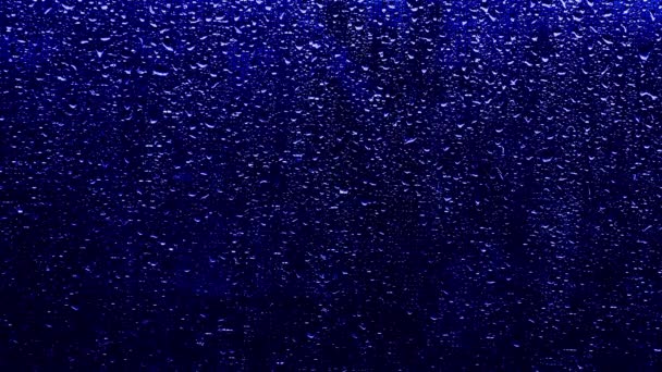 Блакитний Дощ Падає Тло Неоновий Фон Дощів Текстура Дощів Склі — стокове відео
