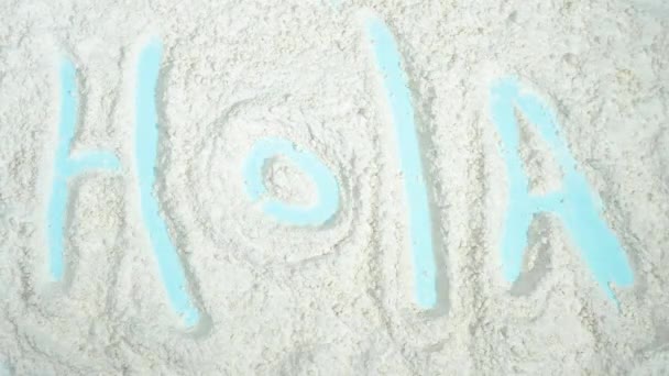 Hello Spanish Word Hola Painted Sand Powder — Stock Video