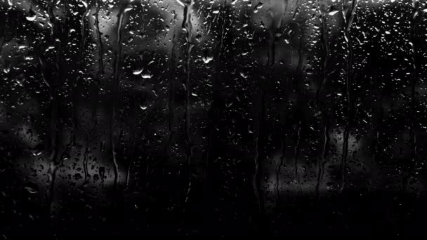 Gotas Lluvia Oscuridad Lluvia Fuera Ventana Fondo Gotas Agua Sobre — Vídeos de Stock