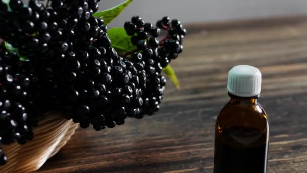 Elderberry Tincture Jar Medicine Healing Elderberry Berry Berry Medicine — Stock Video