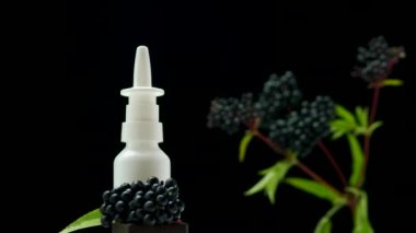 Dağ bitkilerinden şifa yağı, siyah mürver böğürtleninden bitkisel tentürler, homeopatik bitkiler. İlaç şişesi.