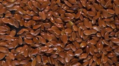 Keten tohumları hareket halinde. Üst Manzara. Yakın plan.