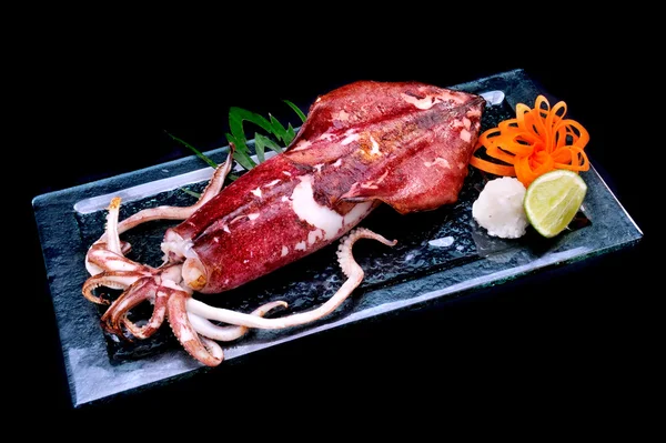 日本烤鱿鱼全身玻璃板 — 图库照片