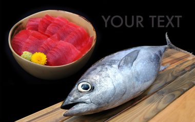 mavi yüzgeçli orkinos ve sashimi tuna pirinç üzerinde
