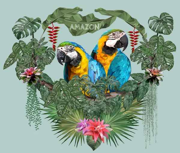 Polygonální Ilustrační Pár Macaw Ptáků Konceptem Lásky — Stockový vektor