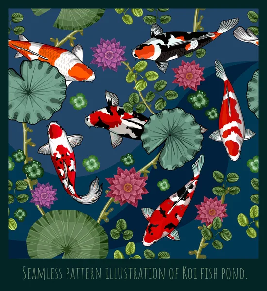 Безшовний Візерунок Ілюстрація Мистецтва Барвистої Риби Кої Плаває Ставку — стоковий вектор