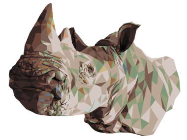 Kahverengi, bej ve yeşil renkli açısal şekillere sahip bir gergedan kafasının geometrik çokgen sanatı. Vahşi yaşam posterleri, modern vektör sanatı, geometrik hayvan tasarımları ve eğitim malzemeleri için mükemmel..