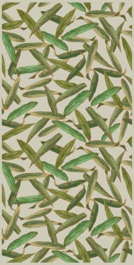 Katmanlı yeşil bambu yaprakları içeren kusursuz vektör yaprağı deseni açık bej arka planda altın detaylar, tekstil, duvar kağıdı ve dekor için mükemmel.