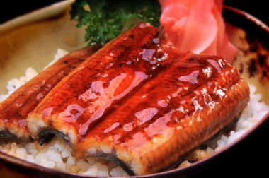 Pirinç Unagidon Japon yılan balığı ızgara