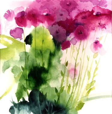 Suluboya pembe çiçekler