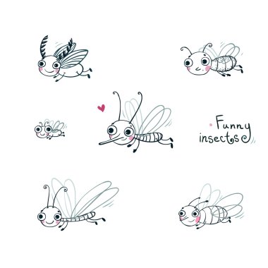 Funny insect cartoon set. clipart
