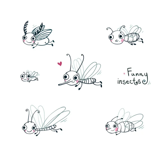 Conjunto de desenhos animados de insetos engraçados . —  Vetores de Stock