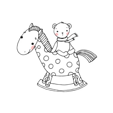 Horse and Bear. Kids toys. clipart