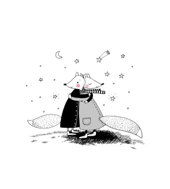 Tilki ve beyaz zemin üzerine yıldız.