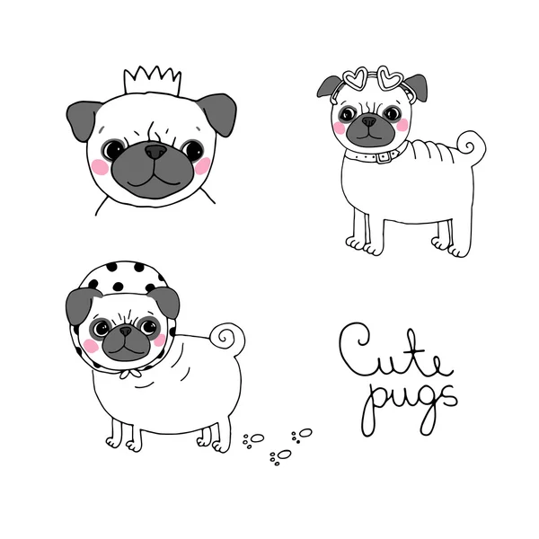 Şirin Pugs. Köpekler. — Stok Vektör