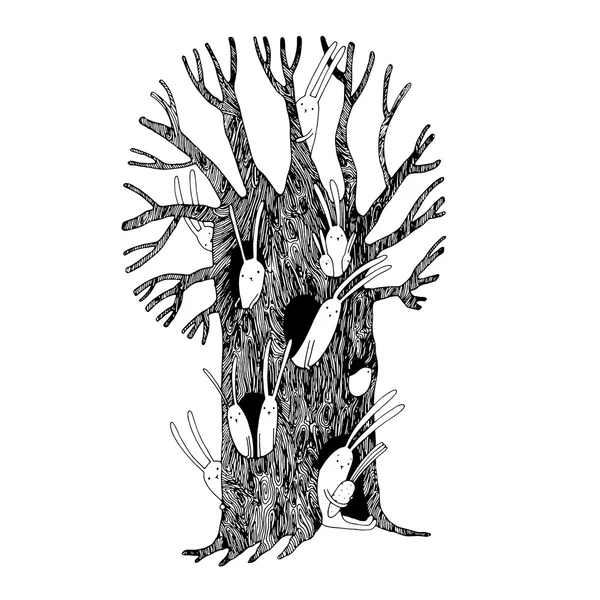 Чарівне дерево і зайці . — стоковий вектор