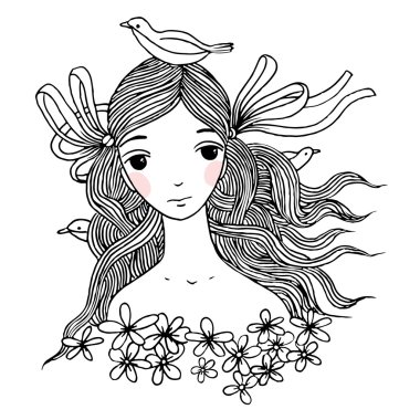 Beautiful young girl with birds. clipart