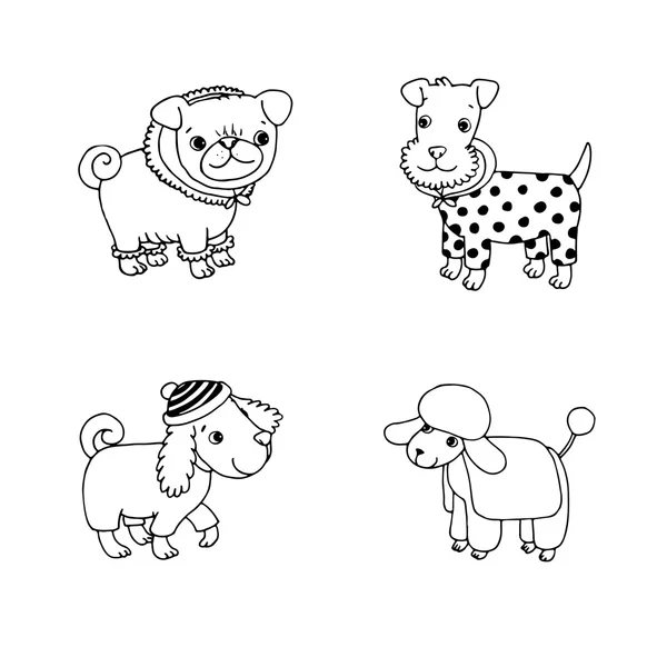 Lindos perros de dibujos animados en ropa de invierno . — Vector de stock