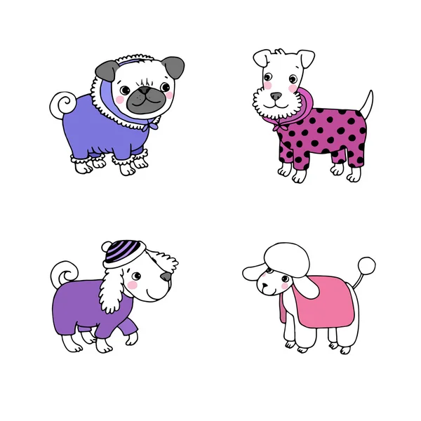 Cães desenhos animados bonitos em roupas de inverno . —  Vetores de Stock