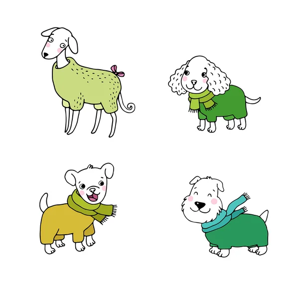 Lindos perros de dibujos animados en ropa de invierno . — Archivo Imágenes Vectoriales