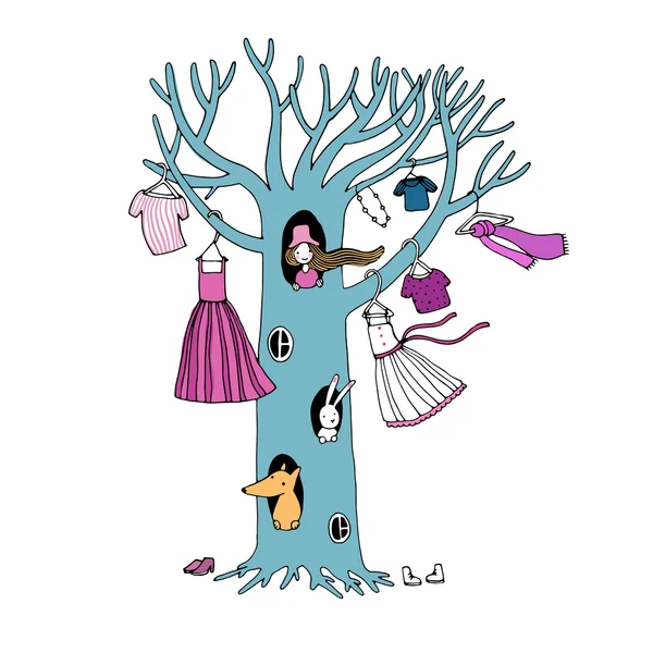 Μαγικό δέντρο με ρούχα. — Διανυσματικό Αρχείο