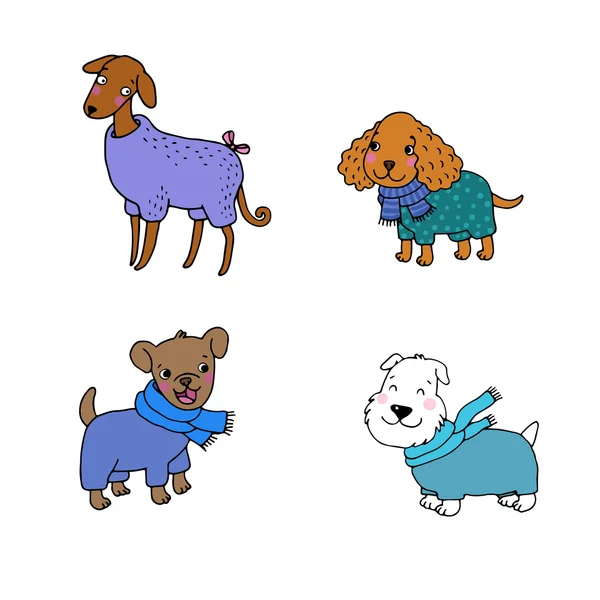 Милі мультяшні собаки в зимовому одязі . — стоковий вектор