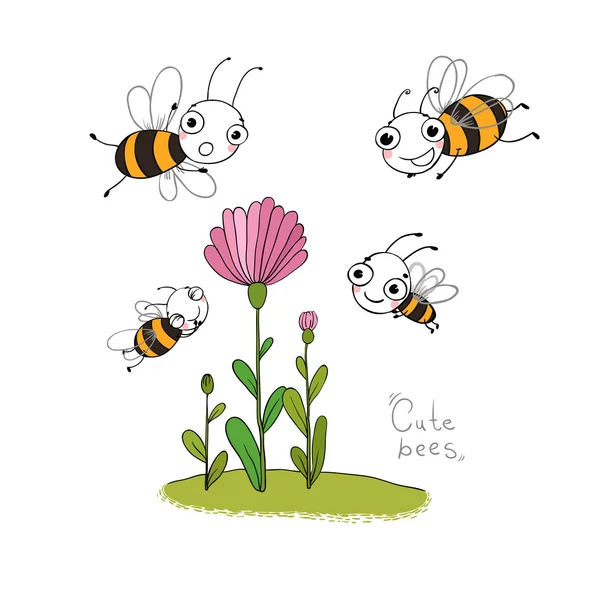 Lindas abejas de dibujos animados . — Vector de stock