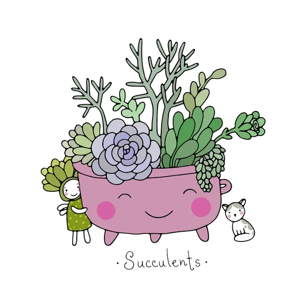 Dessin animé succulents mignons en pot . — Image vectorielle