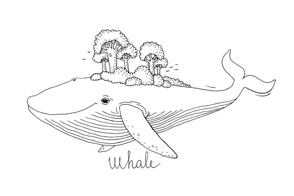 Великий красивий кит до лісу на спині . — стоковий вектор