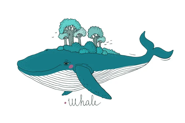 Großer schöner Wal im Wald auf dem Rücken. — Stockvektor