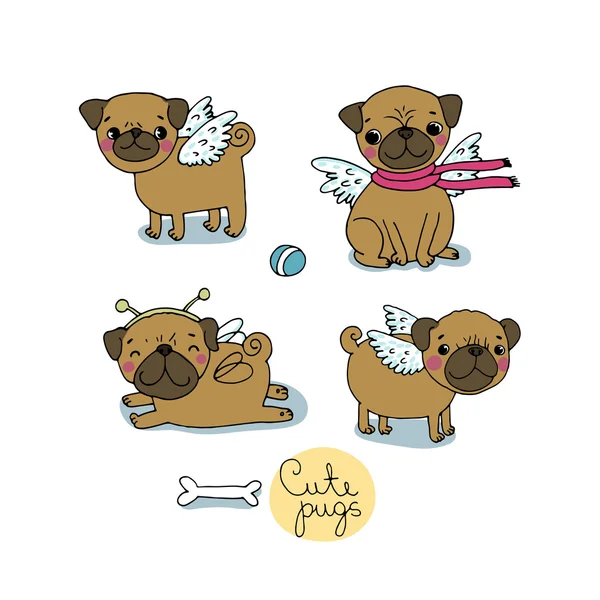 Pugs giros. Cães . —  Vetores de Stock