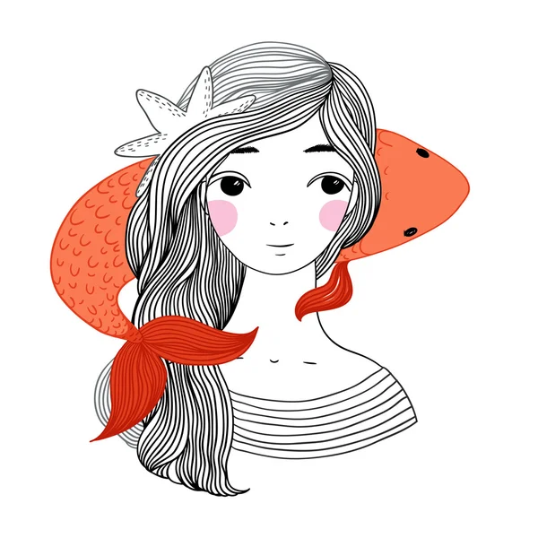 Belle jeune fille marin et la carpe japonaise . — Image vectorielle