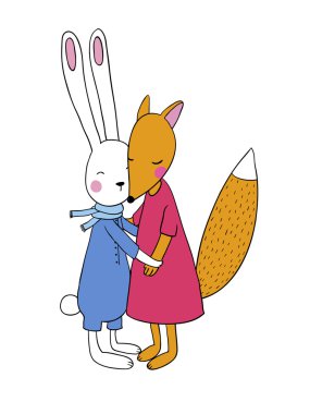 Tilki ve tavşan. Ormanın hayvanları.