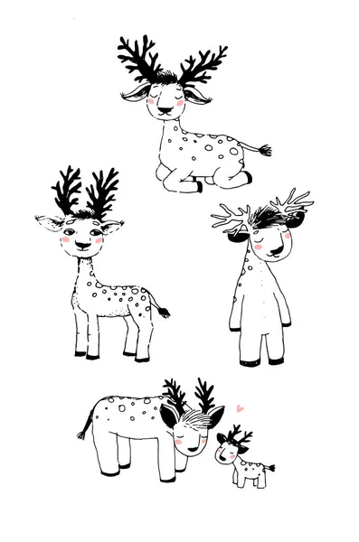 Słodki jeleń z kreskówki. Ręczne rysowanie pojedynczych przedmiotów — Wektor stockowy