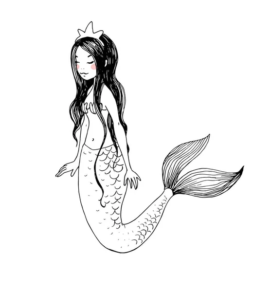 Roztomilé kreslené mořské panny. Siréna. Mořské téma. vektorová ilustrace. Krásná kreslená dívka s rybím ocasem — Stockový vektor