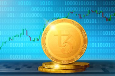 Tezos kripto para birimi; Tezos XTZ arkaplanda altın para