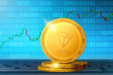 Çizelgenin arka planında Tron TRX altın sikkesi