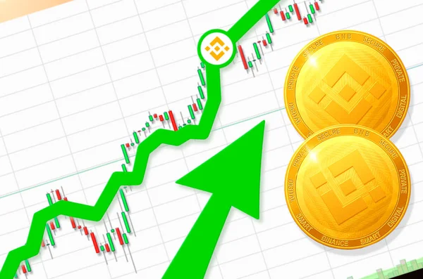 Binance Coin BNB kripto para birimi fiyatları arttı; Binance Coin yükseliyor; başarı büyüme oranı grafiği (metin için yer, fiyat)