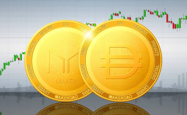 Makerdao Dai Cryptocurrency Makerdao Dai Golden Coins Background Chart Stock Image