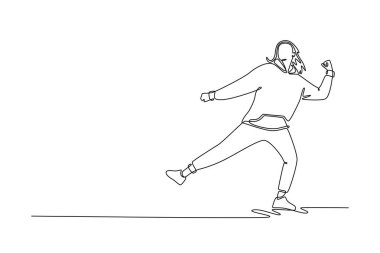 Tek sıra halinde dans eden kadın dansçı, bir bacağını eğip uzatıyor, bir hip hop ya da sokak dansı rutininin hareketli akışı. Aralıksız çizgi çizimi tasarım grafik vektör çizimi