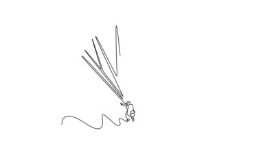 Sürekli kendini çizen cesur insan, aşırı sporun şişirilmiş paraşütü, heyecanı ve hava yoluyla yayılan özgürlüğünün altında asılı kalarak yamaç paraşütü yapıyor. Tam uzunluktaki bir çizgi canlandırması