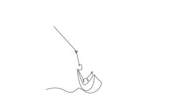Devamlı çizim yapan adam yamaç paraşütü yapıyor, emniyet kemeriyle asılıyor, çizgileri kontrol ediyor, heyecan verici ve havadan yayılan aşırı spor özgürlüğü. Tam uzunluktaki bir çizgi canlandırması
