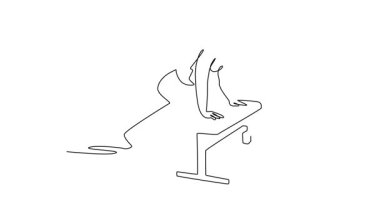 Devamlı çizim yapan aktif adamın hareketli çizimi ağırlık sırasını, göğüs gücünü, odaklanmış üst vücut çalışmasını gösteren yüksek bir şınav çekiyor. Tam uzunluktaki bir çizgi canlandırması