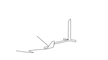 Tek çizgili animasyon. Genç adam bacak çekme makinesinin üzerinde yatıyor. Ağırlıkları ayaklarıyla itiyor. Devamlı bir çizgi. Tam uzunluk canlandırması