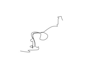 Sürekli çizim yapan genç adam, odaklanmış ve yoğun eğitimi gösteren, üst göğüs gücü için halter bankına halterle baskı yapıyor. Tam uzunluktaki tek çizgi canlandırması